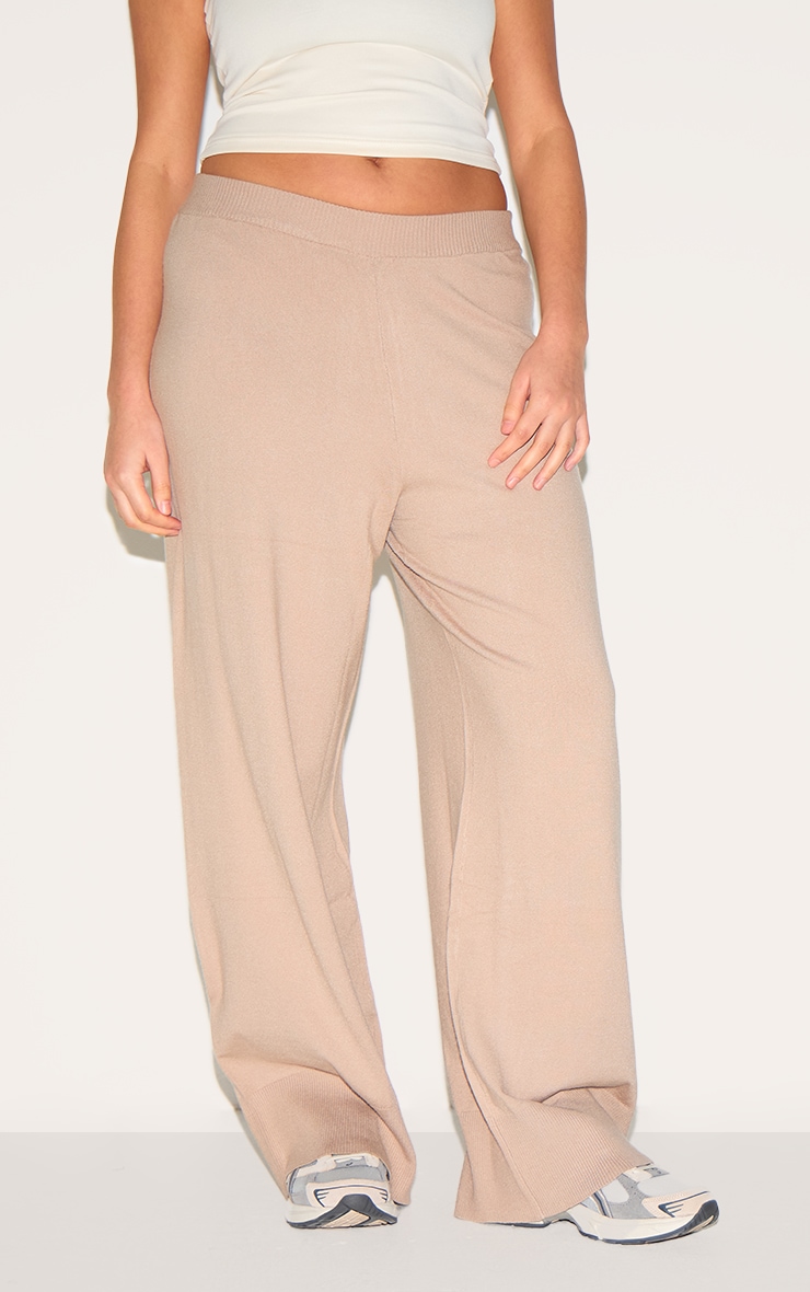 Plus Taupe Basic Knit Wide Leg Pants image 2