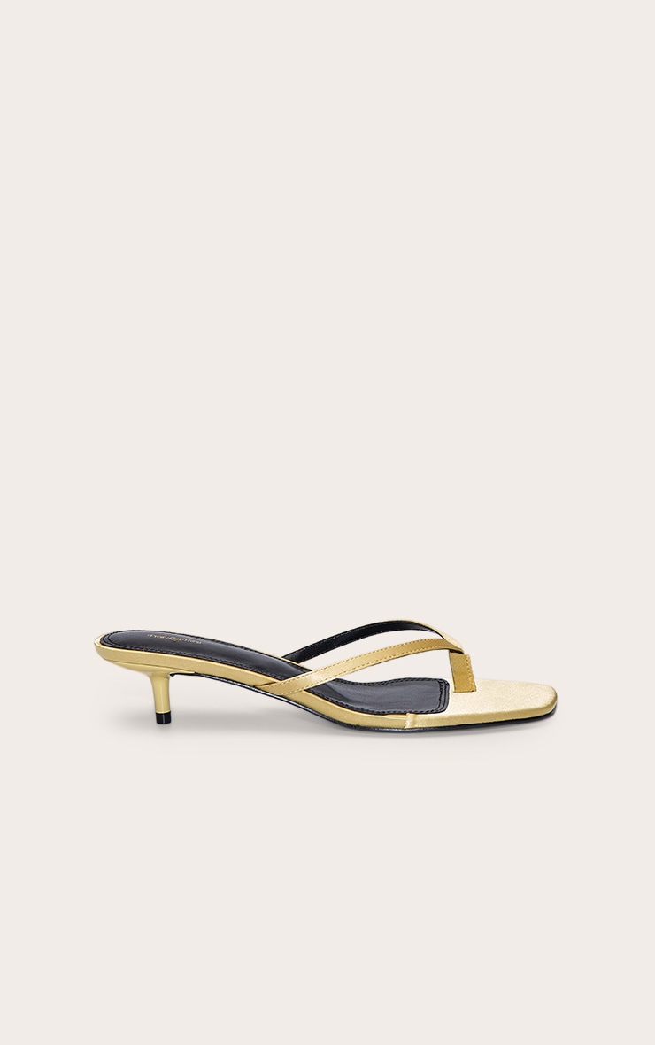 Gold Satin Toe Thong Kitten Heel Mule image 2