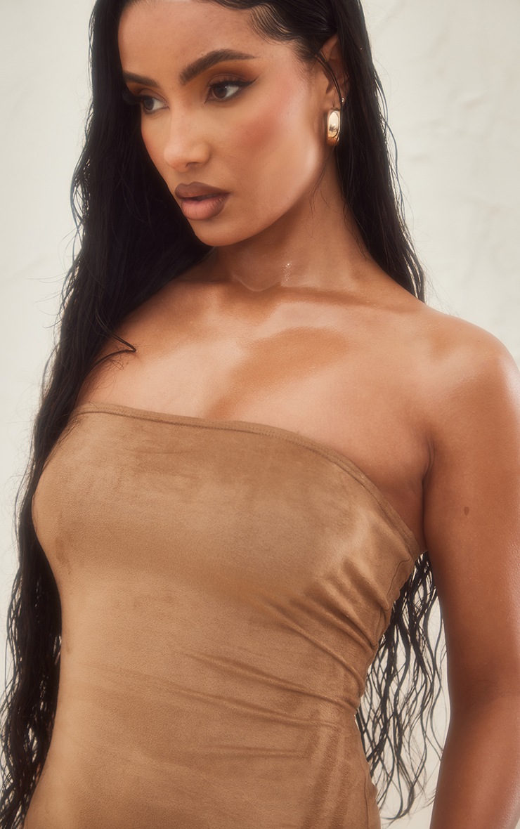 Camel Suede Bandeau Bodycon Dress image 4