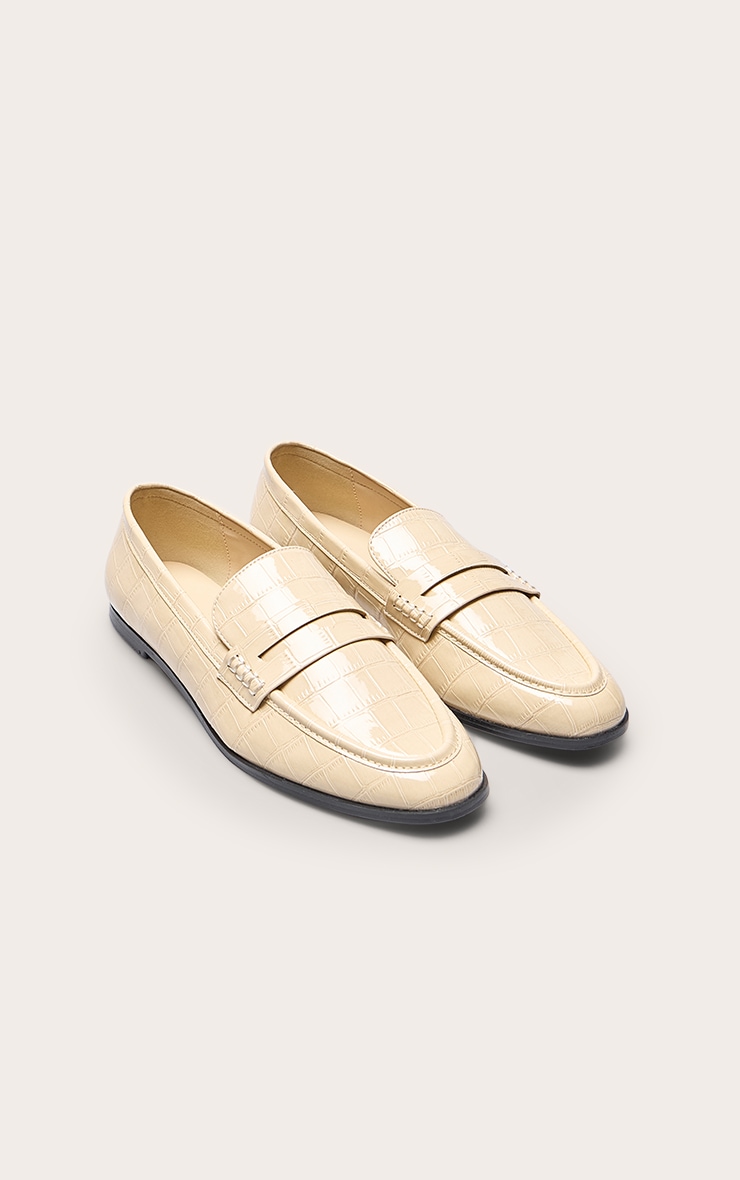 Cream Croc PU Basic Squared Toe Loafer image 3