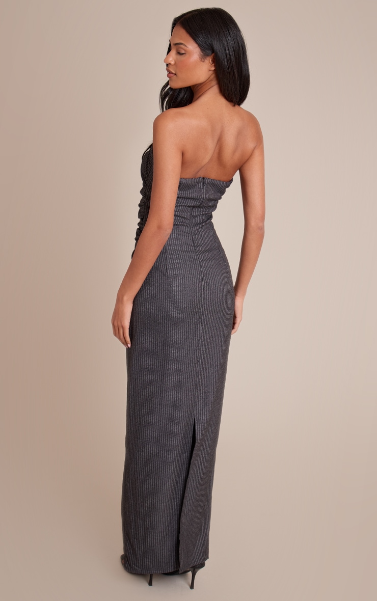 Tall Charcoal Pinstripe Bandeau Ruched Detail Maxi Dress image 2