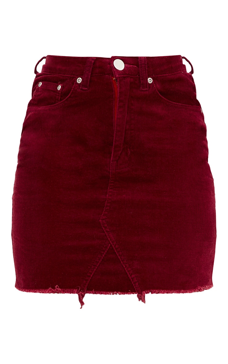 Burgundy Cord Mini Skirt Denim PrettyLittleThing USA