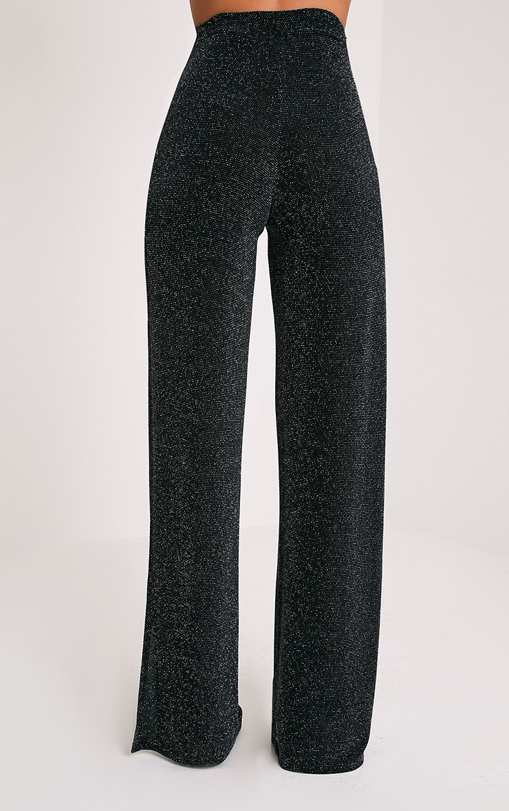 Darsee Black Lurex Side Split Trousers | Trousers | | PrettyLittleThing USA
