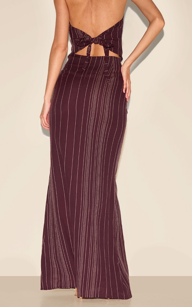 Dark Brown Embroidered Stripe Maxi Skirt image 3
