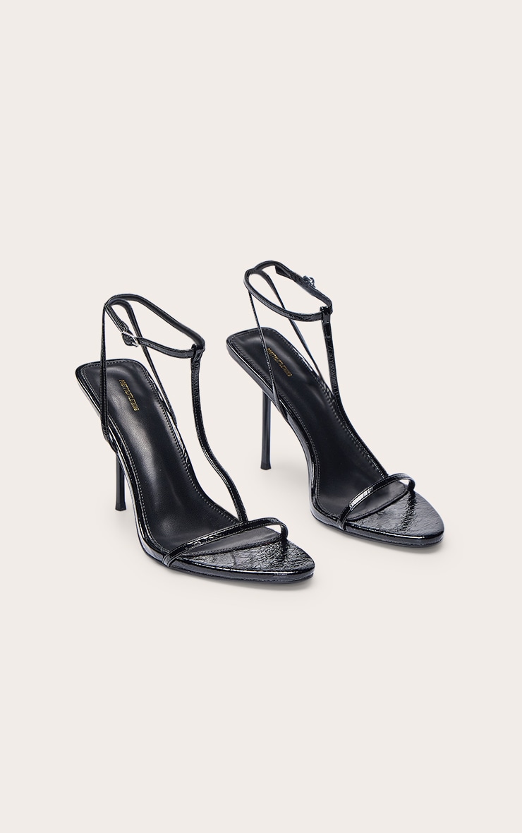 Black T Bar Almond Toe Heeled Sandals image 3