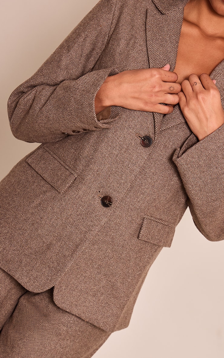 Brown Dogtooth Brushed Tailored Blazer image 4
