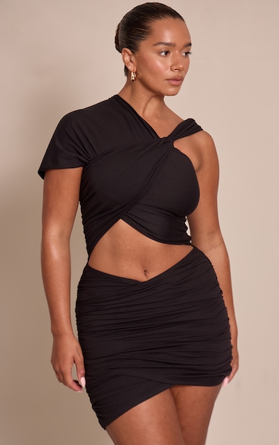 Shape Black Sculpt Wrap Over Twist Mini Dress