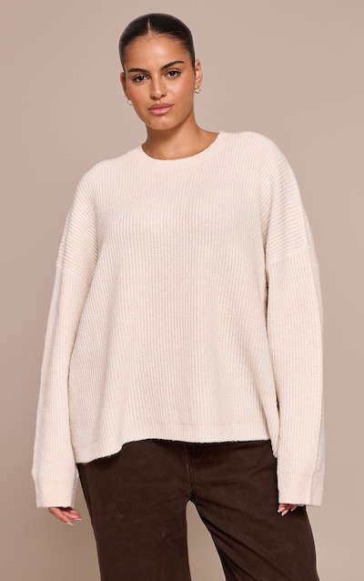Plus Cream Round Neck Knit Raglan Sleeve Sweater
