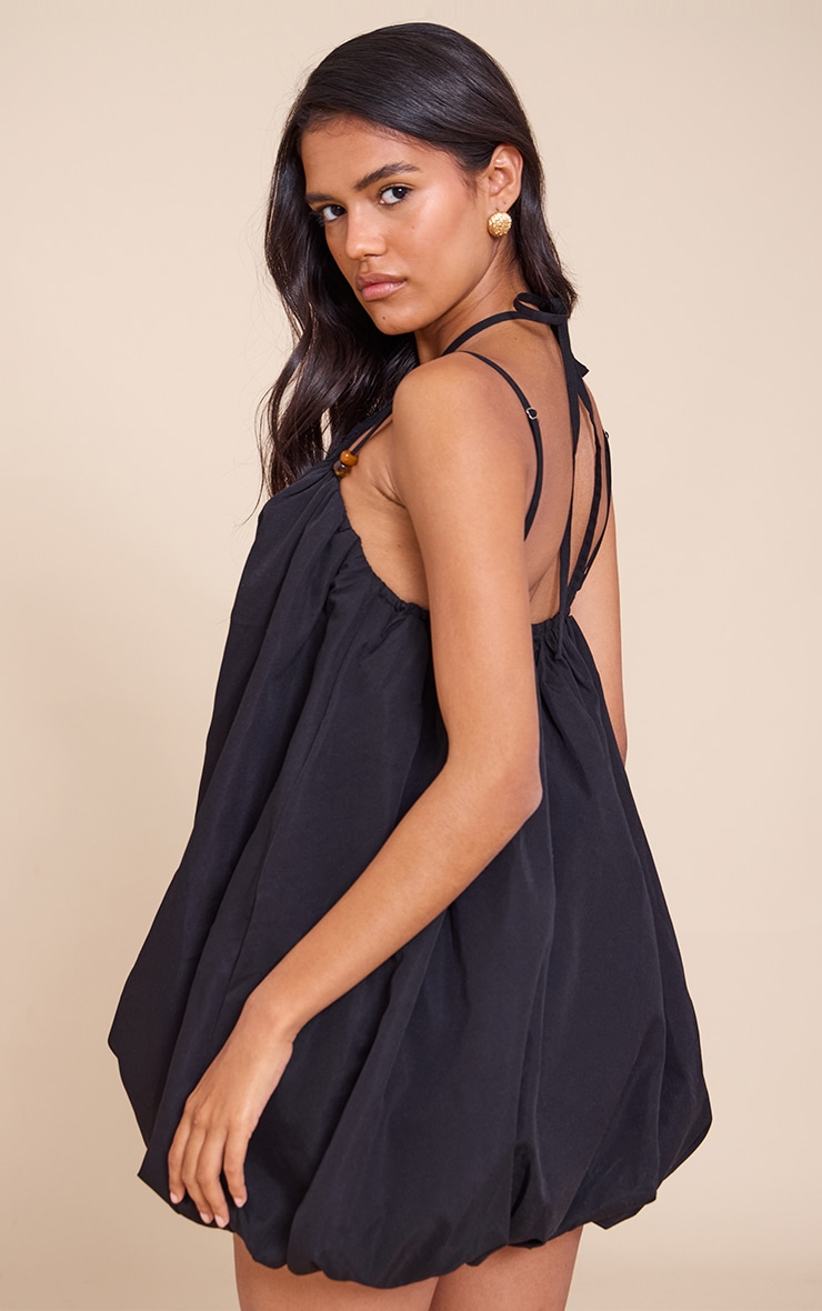 Black Halterneck Bead Detail Puffball Dress image 2