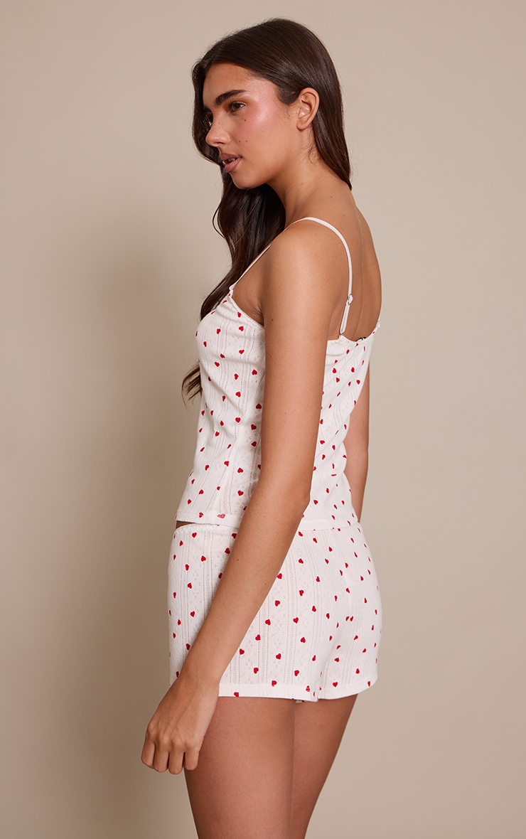 Red Heart Print Pointelle Fitted Mini Pyjama Shorts image 3