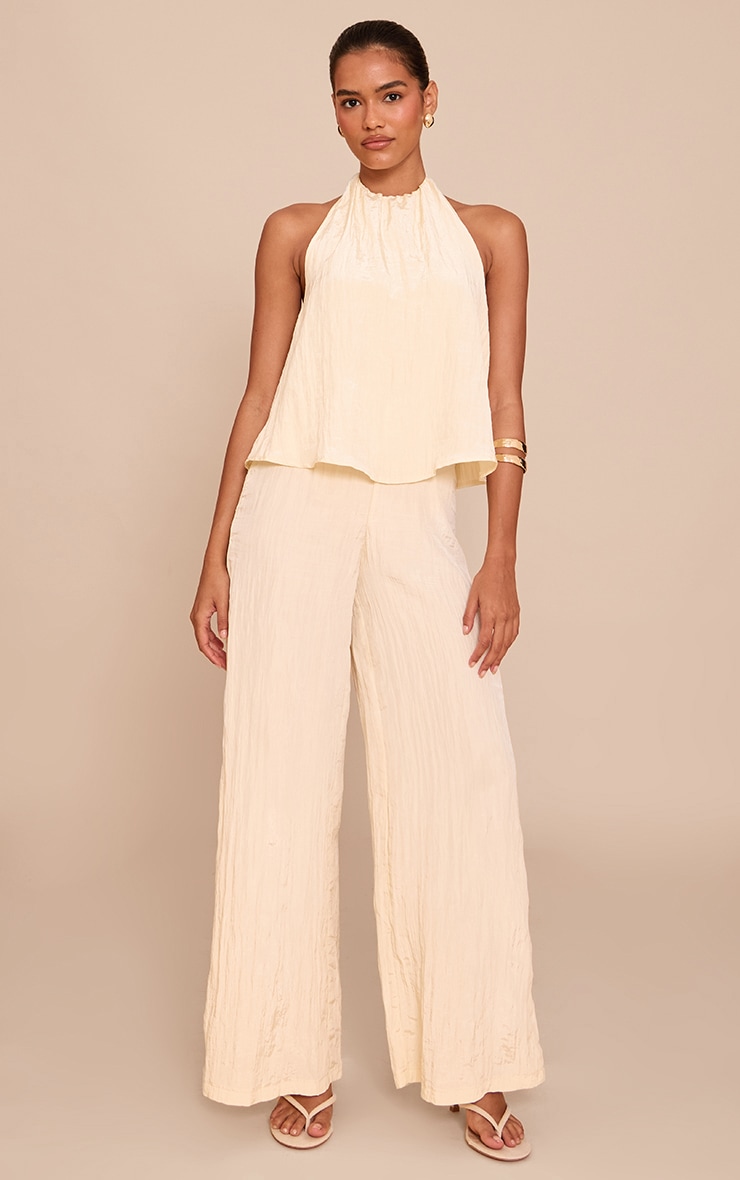 Cream Crinkle Satin Halterneck Overlay Jumpsuit image 3