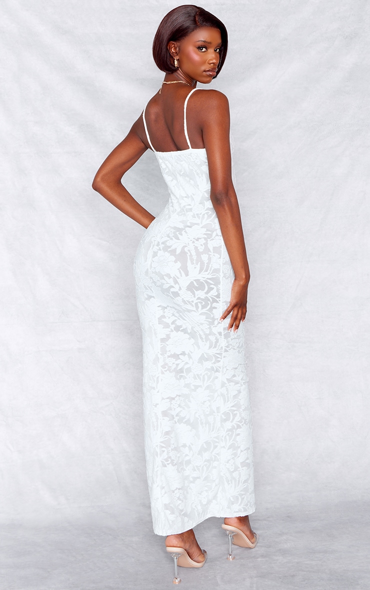 Tall White Floral Textured Cami Strap Maxi Dress image 2