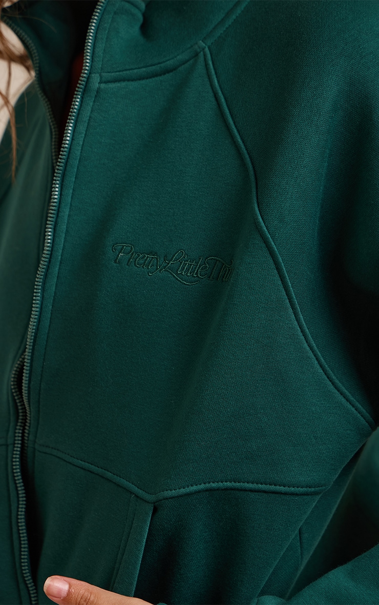 Pine Green Seam Detail Zip Up Fleeceback Jacket image 4