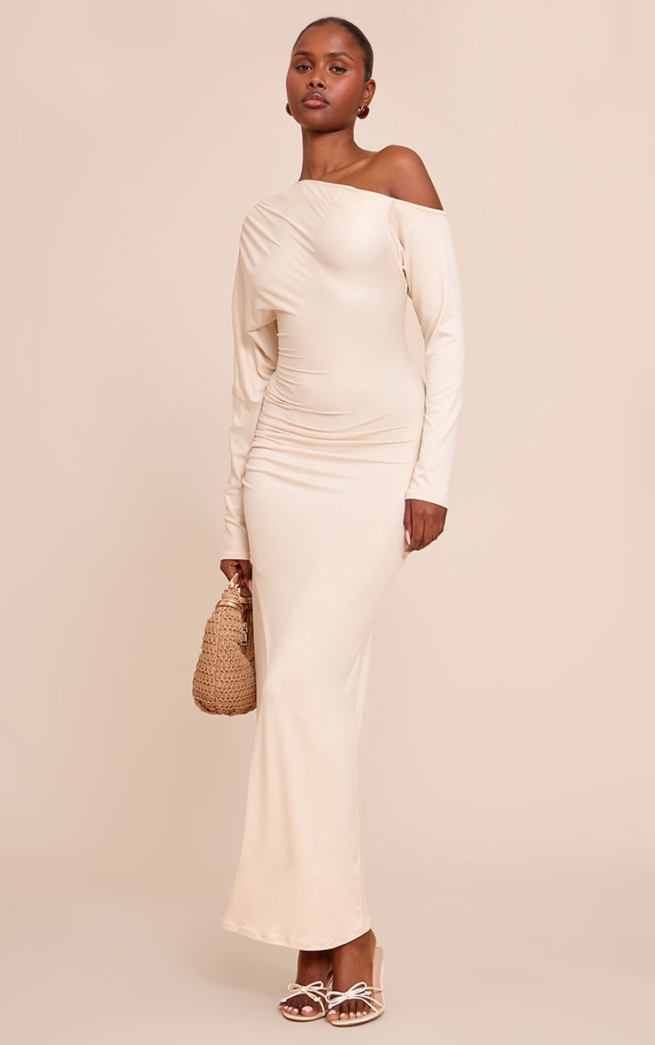 Almond Soft Touch One Shoulder Long Sleeve Maxi Dress image 1