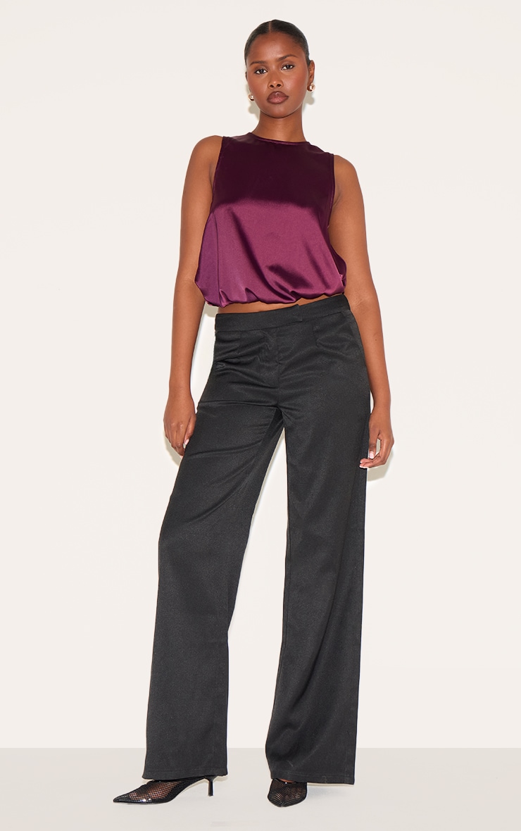 Wine Satin Bubble Hem Top image 3