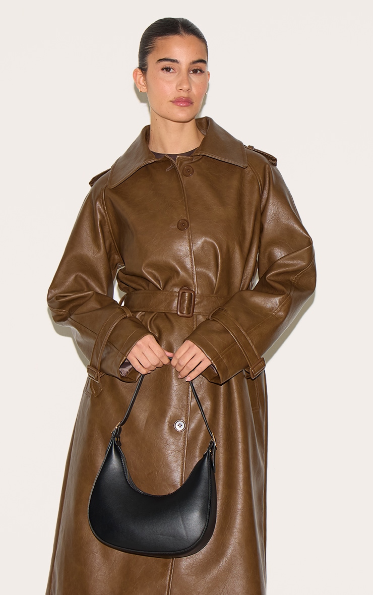 Trench mi-long en PU chocolat image 4