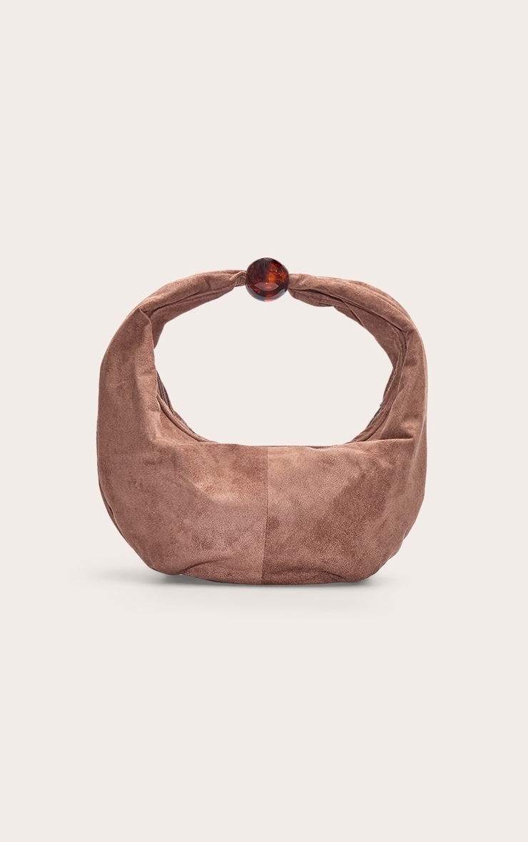 Sac à main en suédine café au lait à perle sur la anse image 5