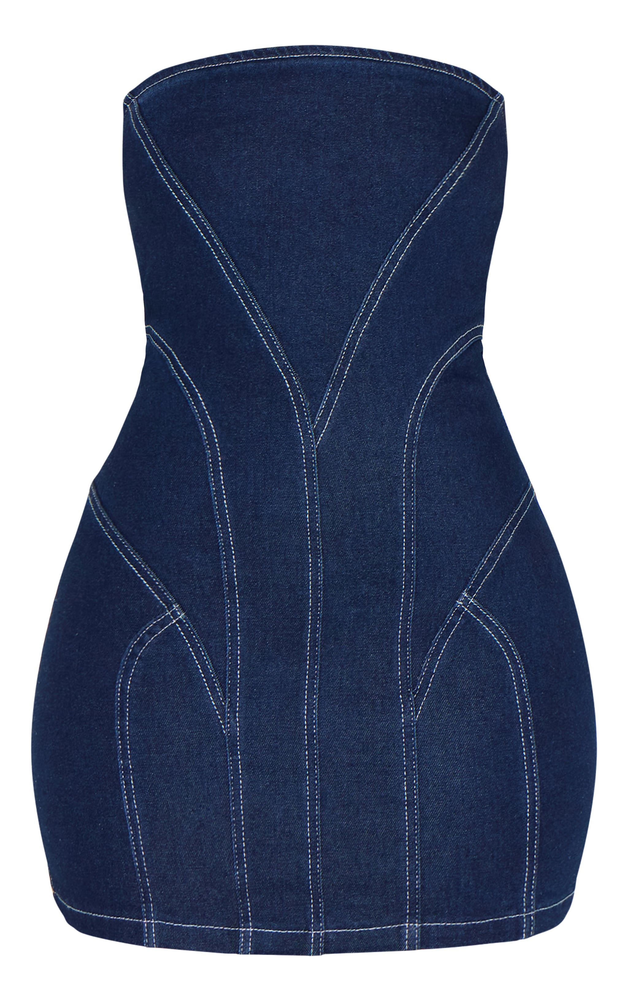 Shape Indigo Stretch Denim Seam Detail Bandeau Mini Dress image 5