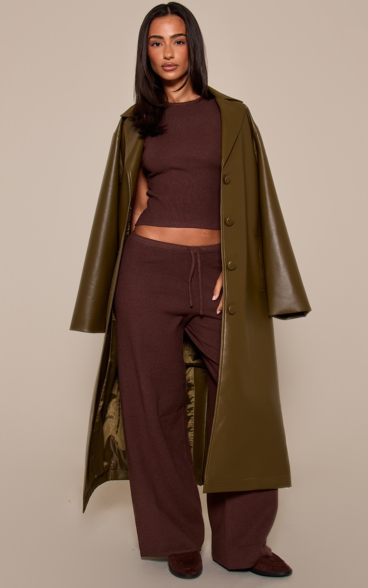 Petite Chocolate Fitted Cinched Waist Knitted T Shirt  image 3