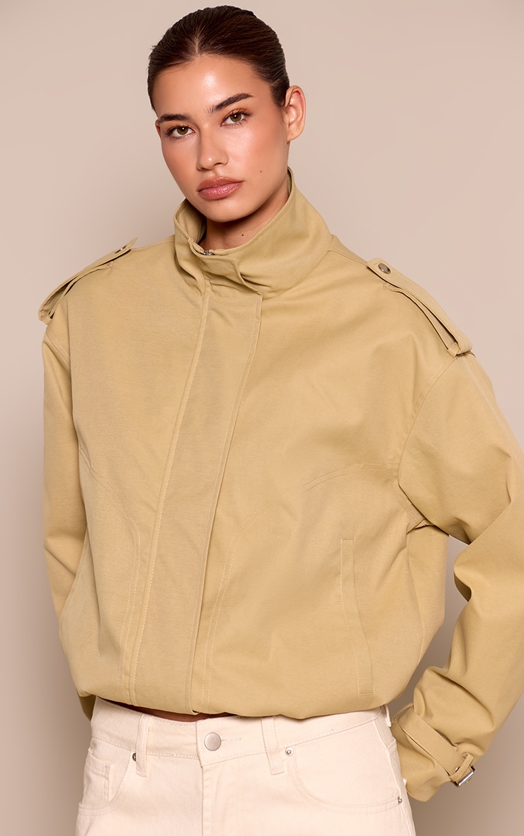 Beige Utility Trench Jacket
