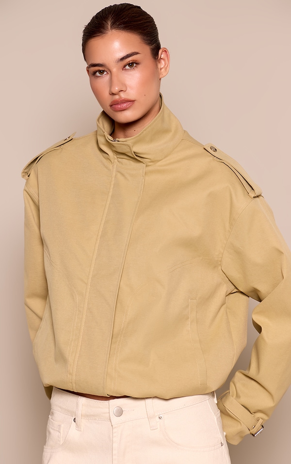 Beige Utility Trench Jacket