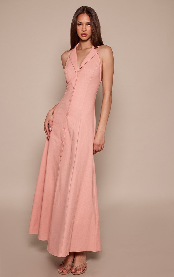 Baby Pink Button Down Collar Detail Maxi Dress image 3