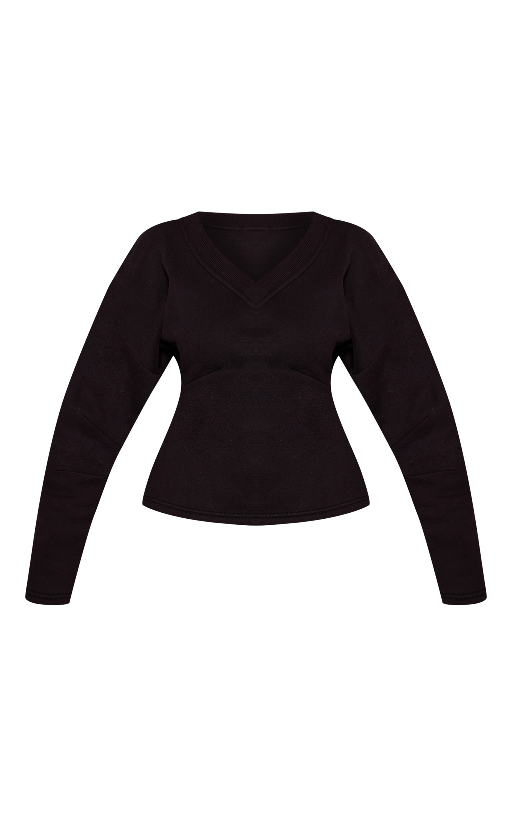 Petite Black V Neck Cinched Waist Sweatshirt  image 5