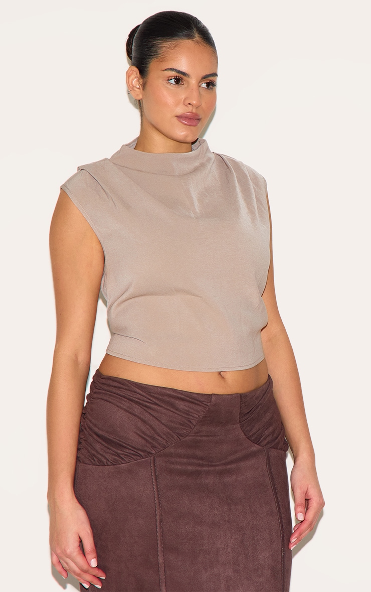 Plus Chocolate Faux Suede Ruching Waist Detail Maxi Skirt image 4