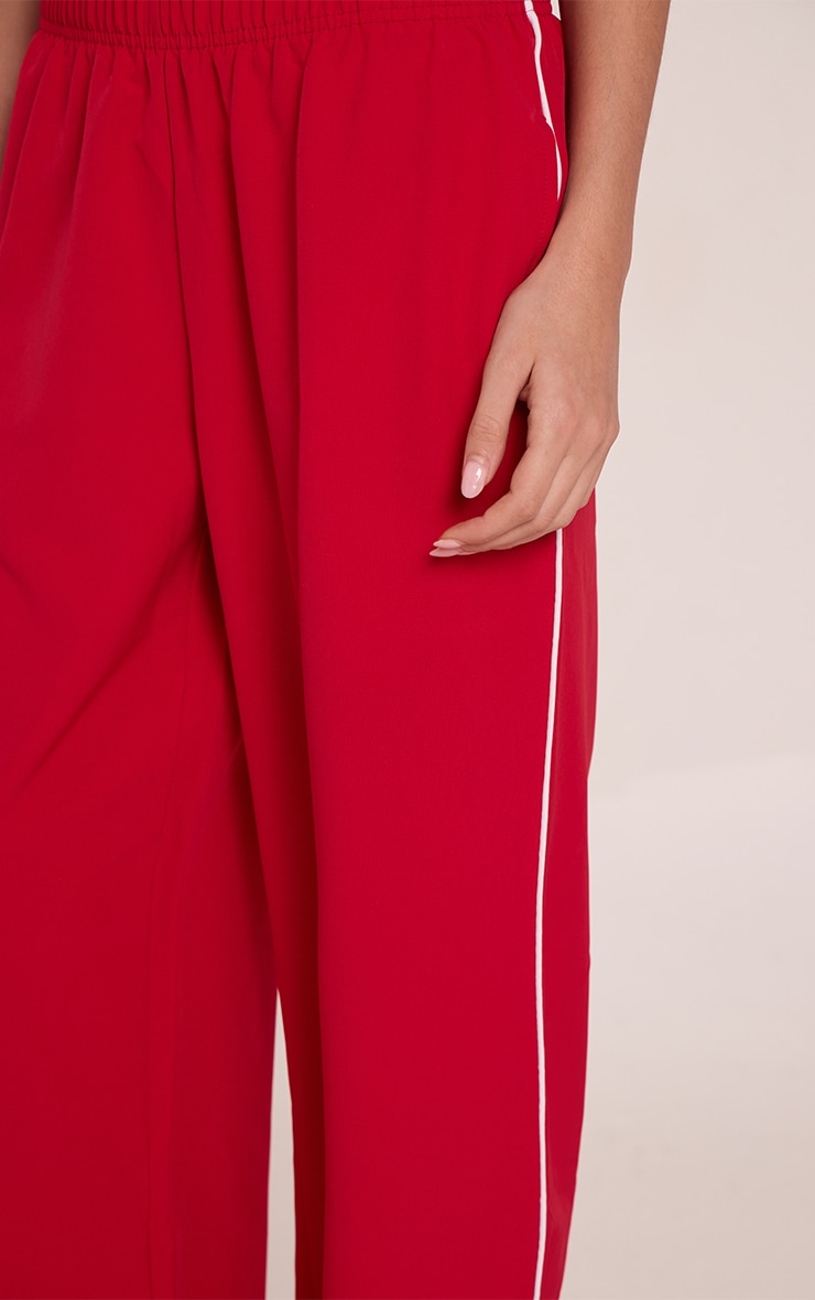 Red Contrast Piping Wide Leg Track Pants image 4