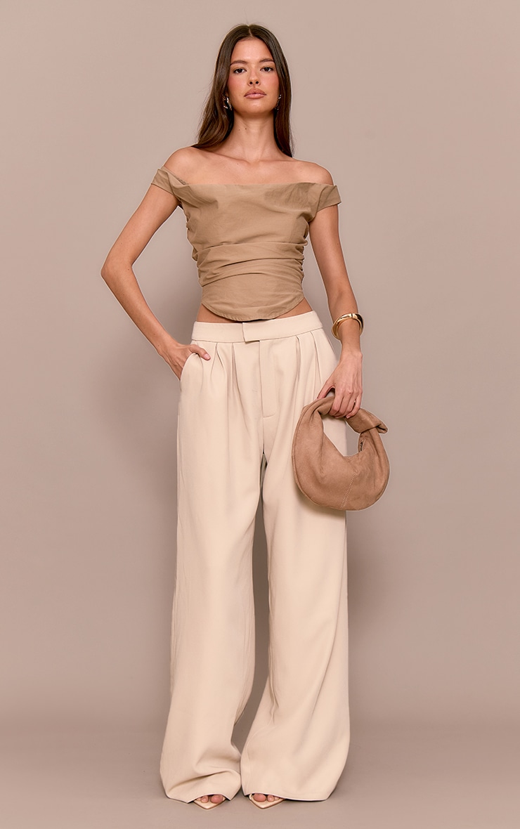 Premium Sand Tailored Pleated Lined Wide Leg Pants image 2