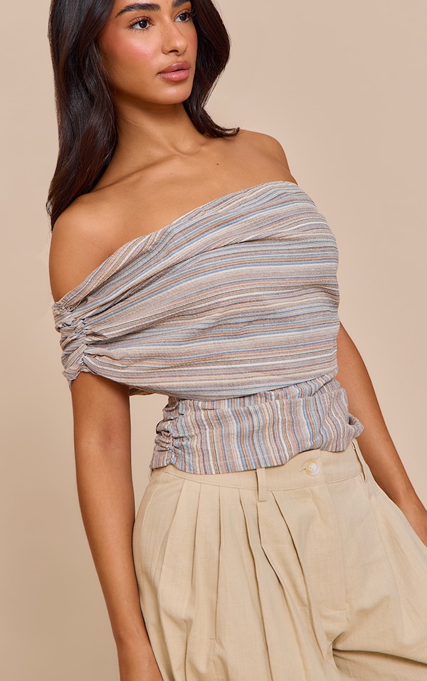 Petite Multi Stripe Ruched One Shoulder Top