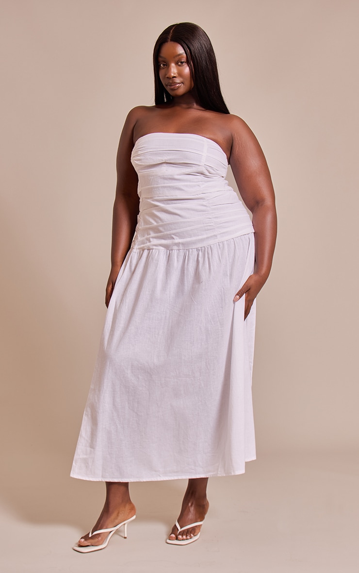 Plus White Trim Detail Ruched Maxi Dress image 3