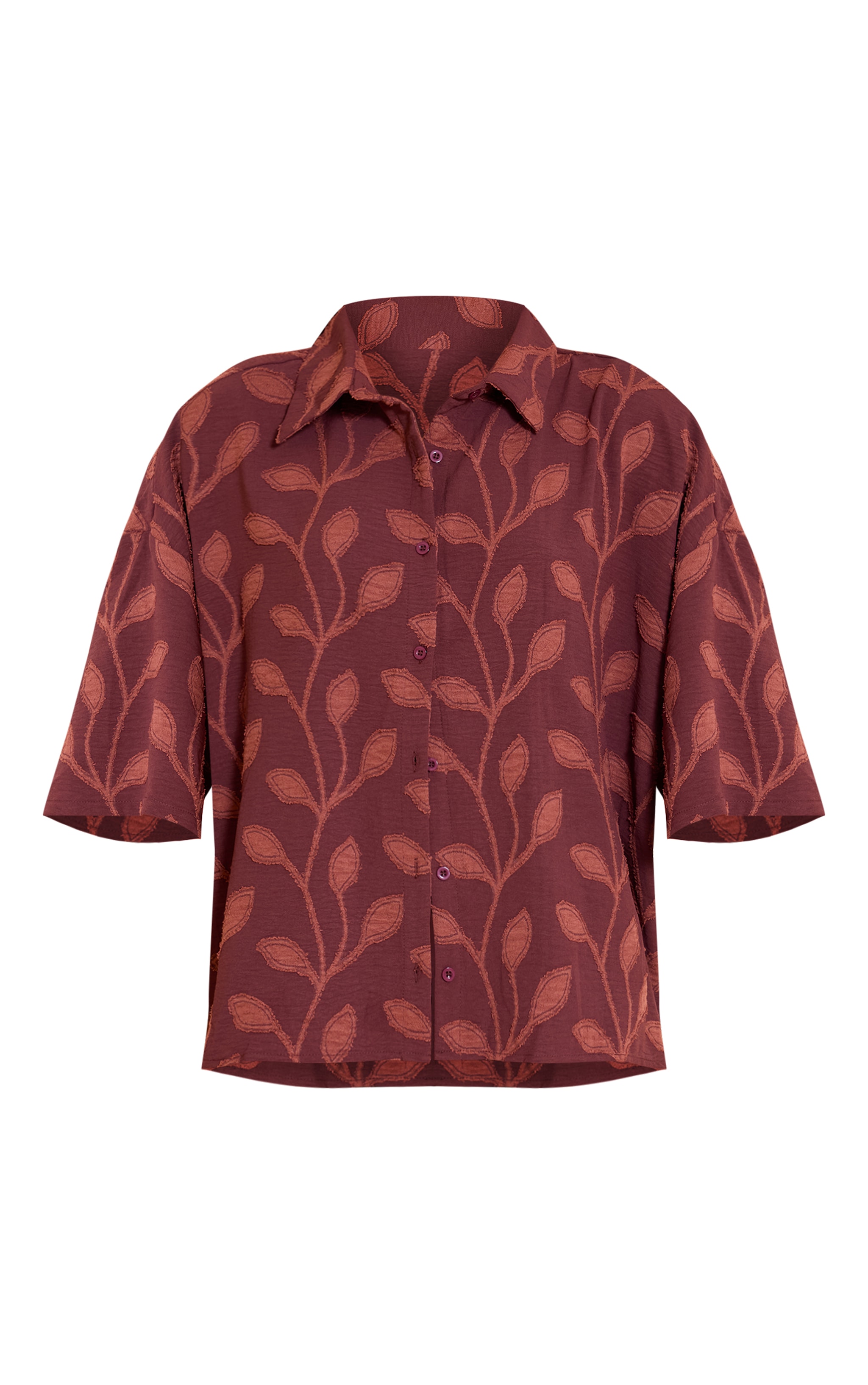 Plum Embroidered Floral Oversized Short Sleeve Shirt image 5