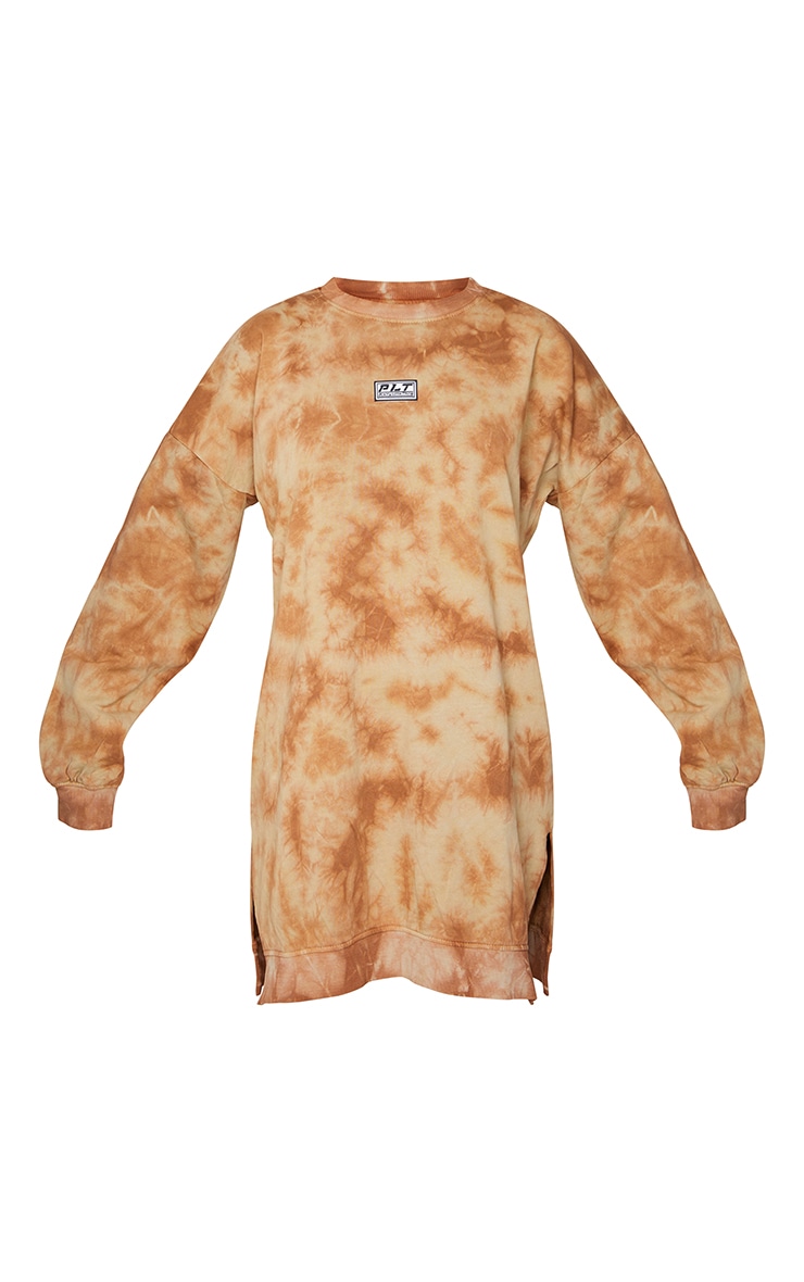 PRETTYLITTLETHING Stone Tie Dye Long Sleeve Sweatshirt Dress image 5