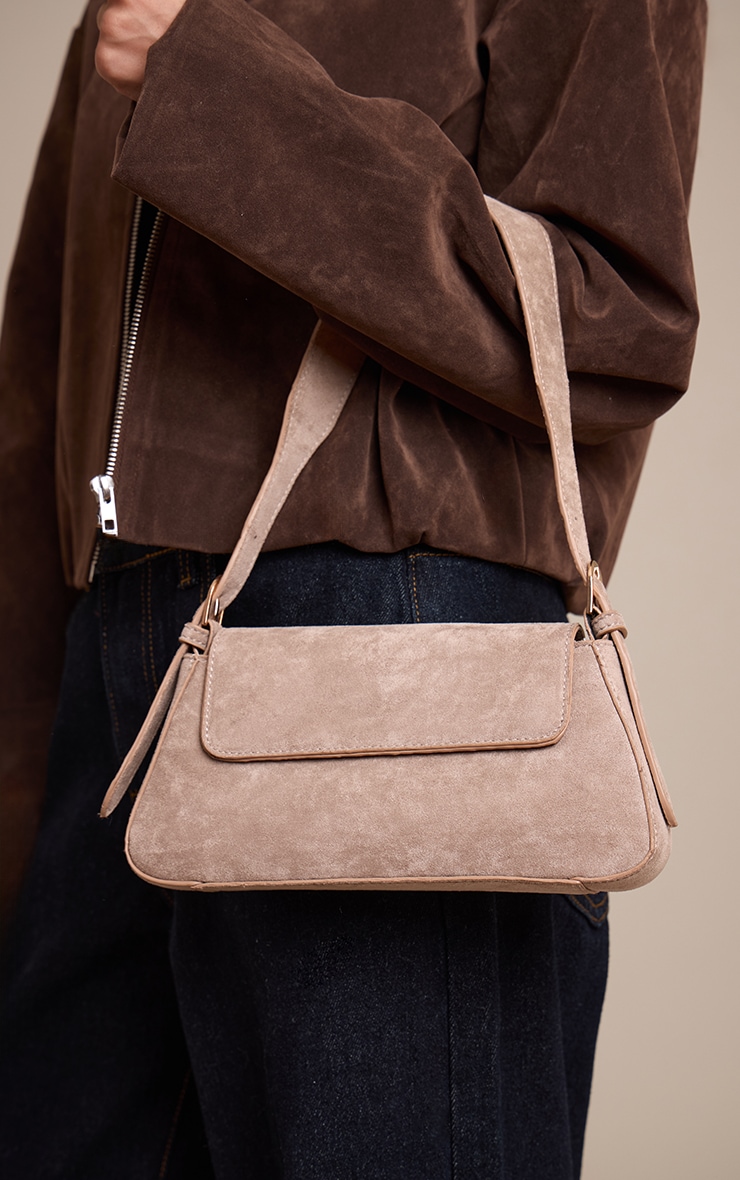 Taupe Faux Suede Trapeze Simple Shoulder Bag image 1