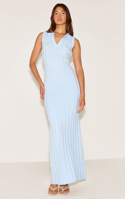Robe longue côtelée bleue sans manches