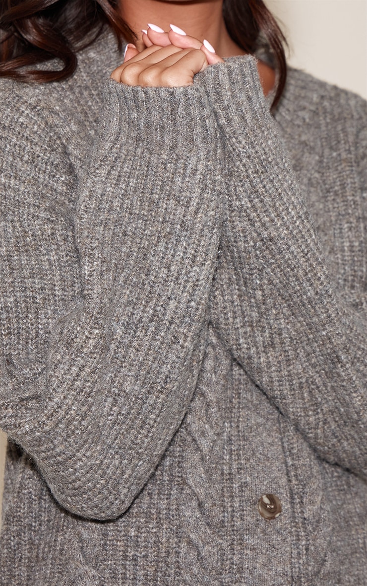 Dark Taupe Cable Knit Button Through Cardigan image 4