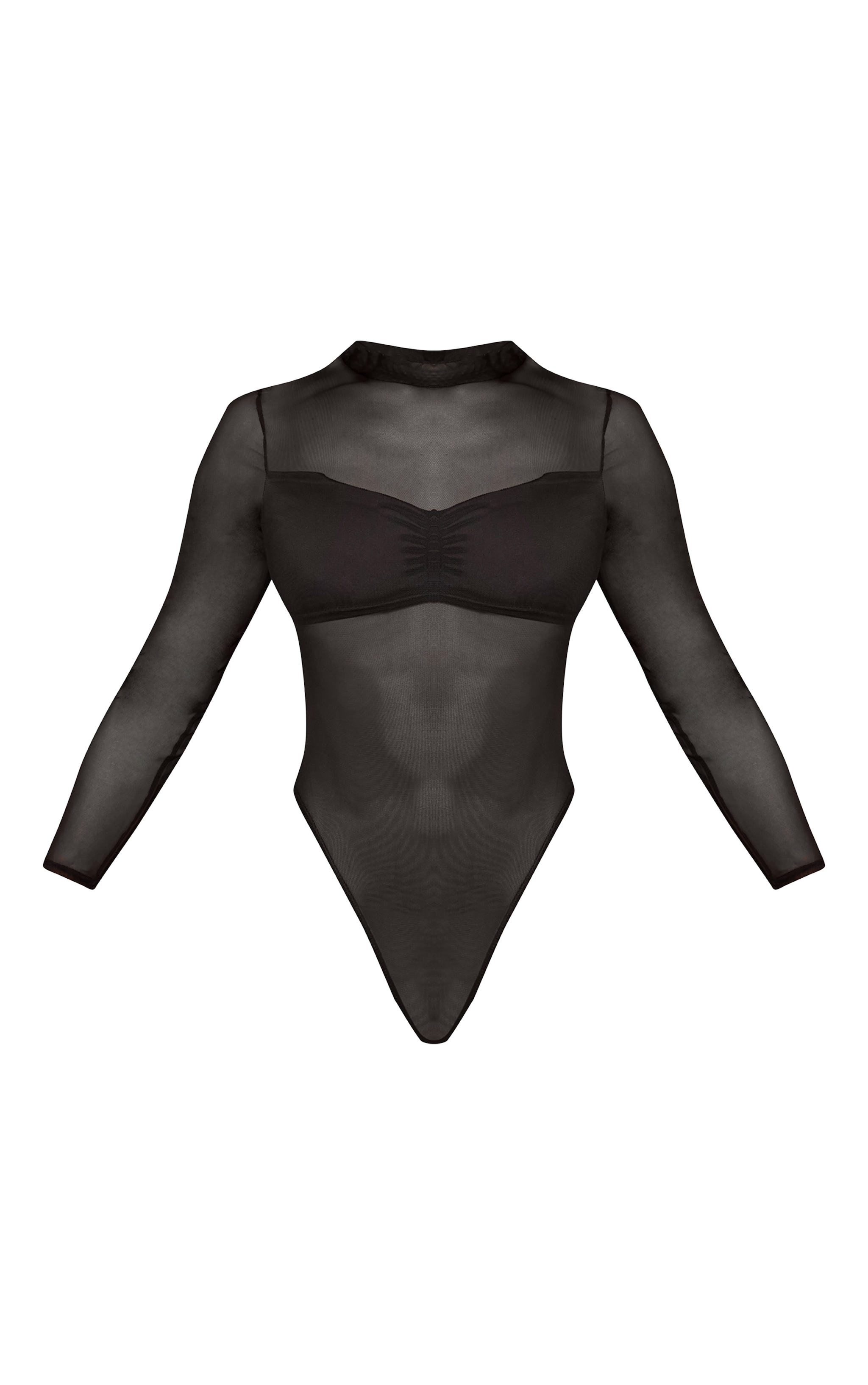 Body en mesh noir col montant à buste contrasté et manches longues image 5