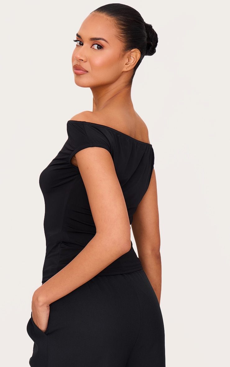 Black Slinky Asymmetric Bardot Long Top image 2