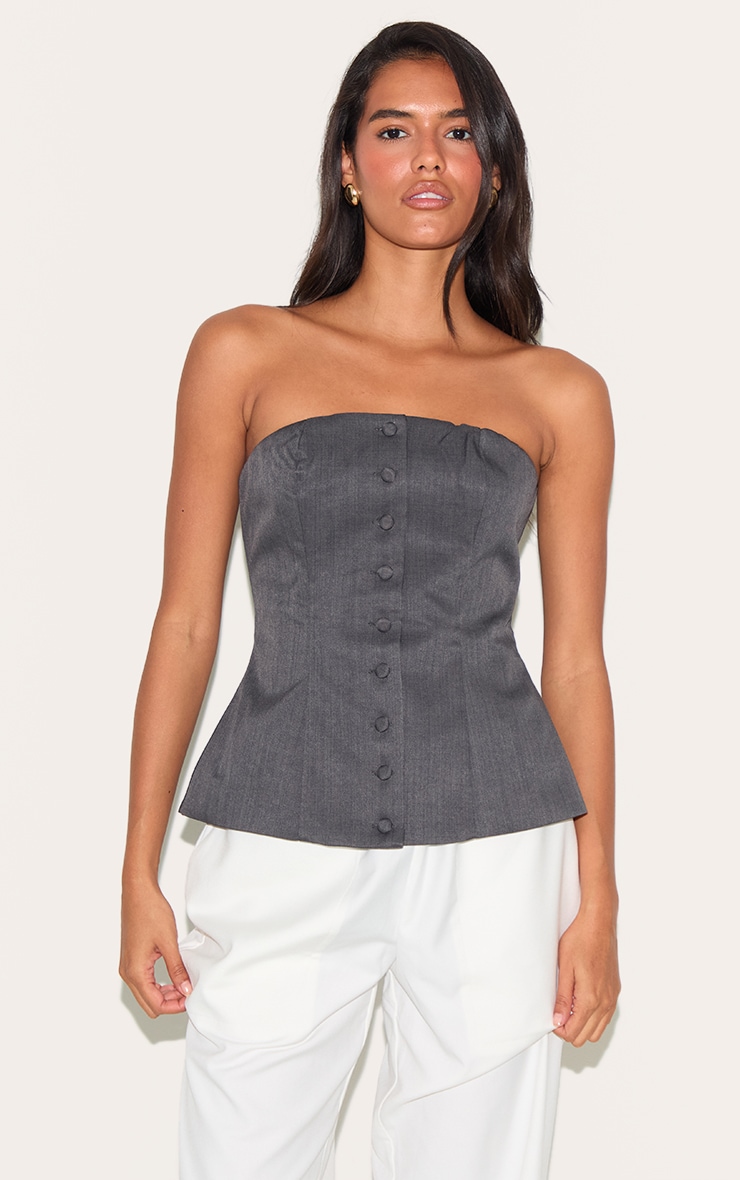 Charcoal Woven Structured Bandeau Vest image 1