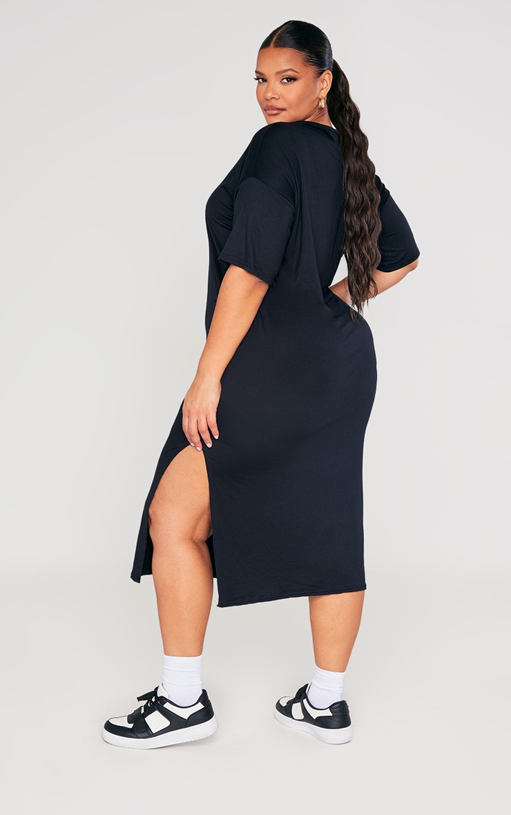 Plus Black Oversized Midi T Shirt Dress | Plus Size | PrettyLittleThing USA