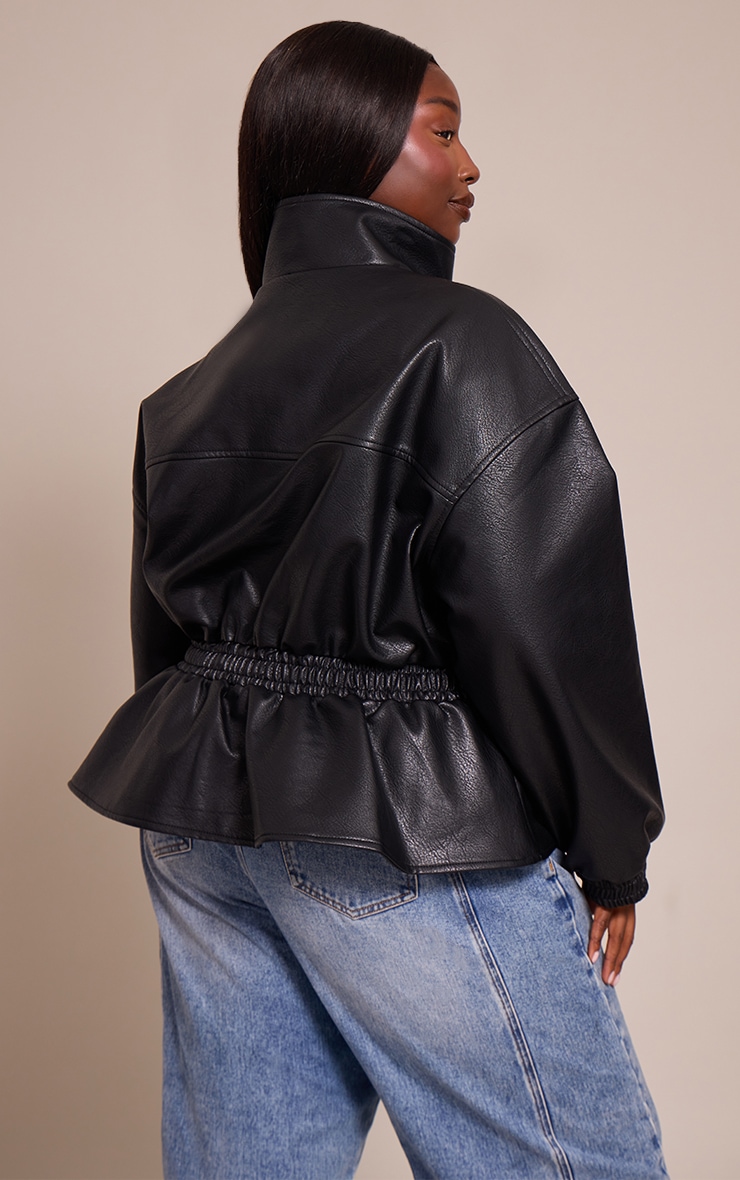 Plus Veste en PU noir à col montant et taille cintrée image 2