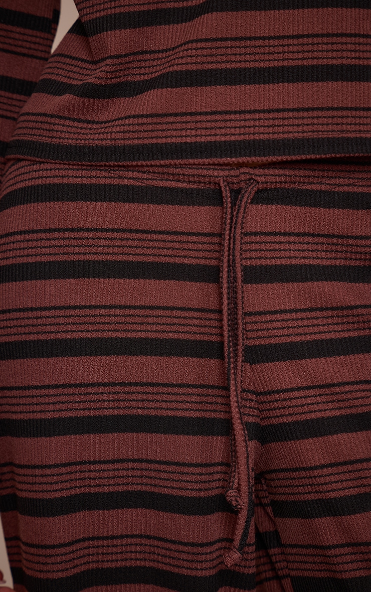 Chocolate Textured Stripe Drawstring Wide Leg Trouser image 4