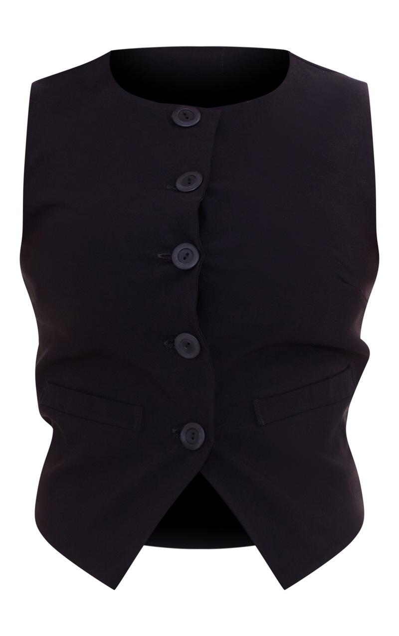 ROUND NECK BUTTON DOWN SLEEVELESS DENIM VEST