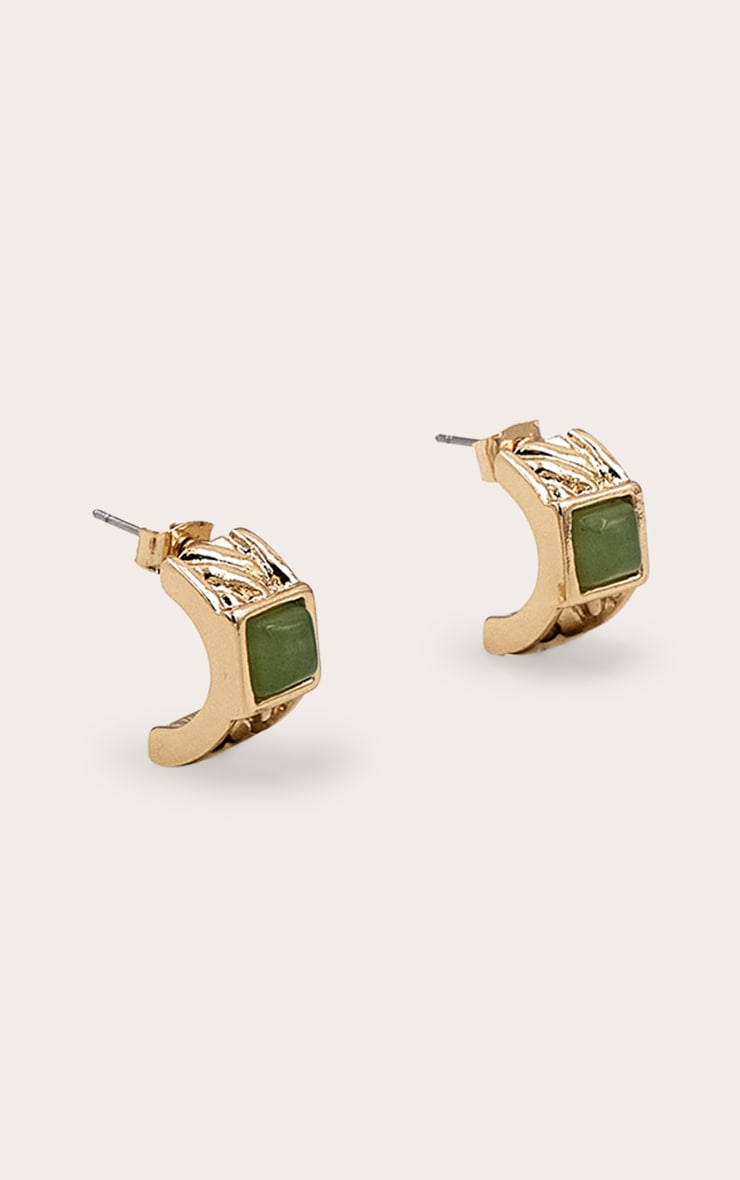 Gold Stone Hoop Earrings image 3