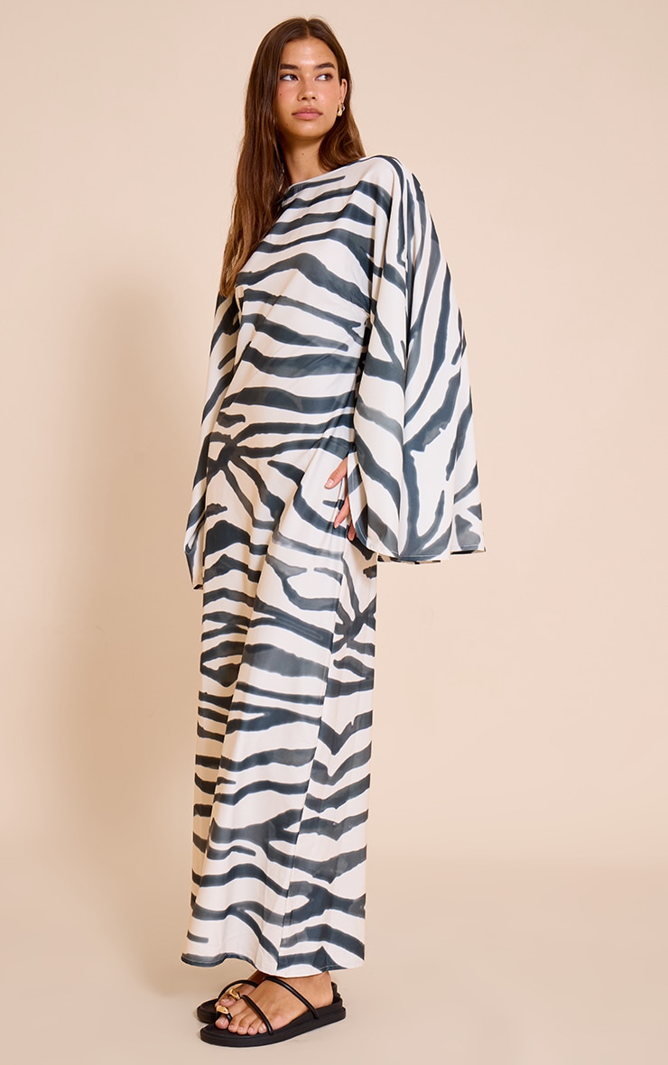 Zebra Print Floaty Woven Flared Sleeve Maxi Dress image 1