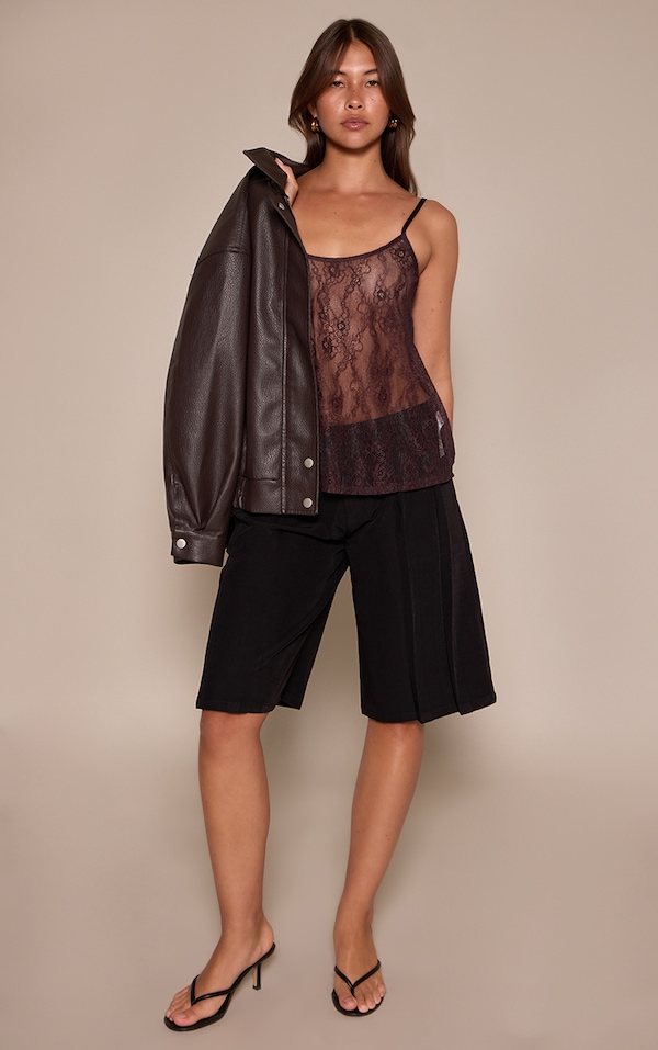 Black Woven Pleat Detail Jorts