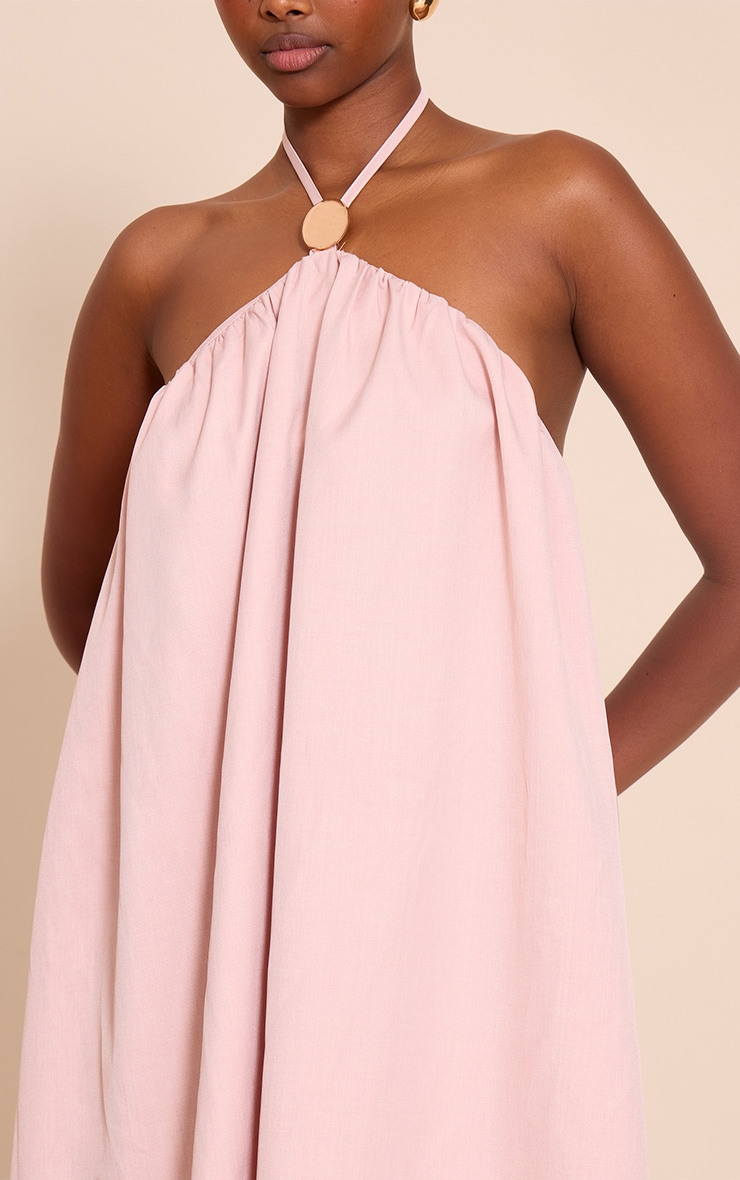 Baby Pink Halterneck Trim Detail Smock Dress image 4