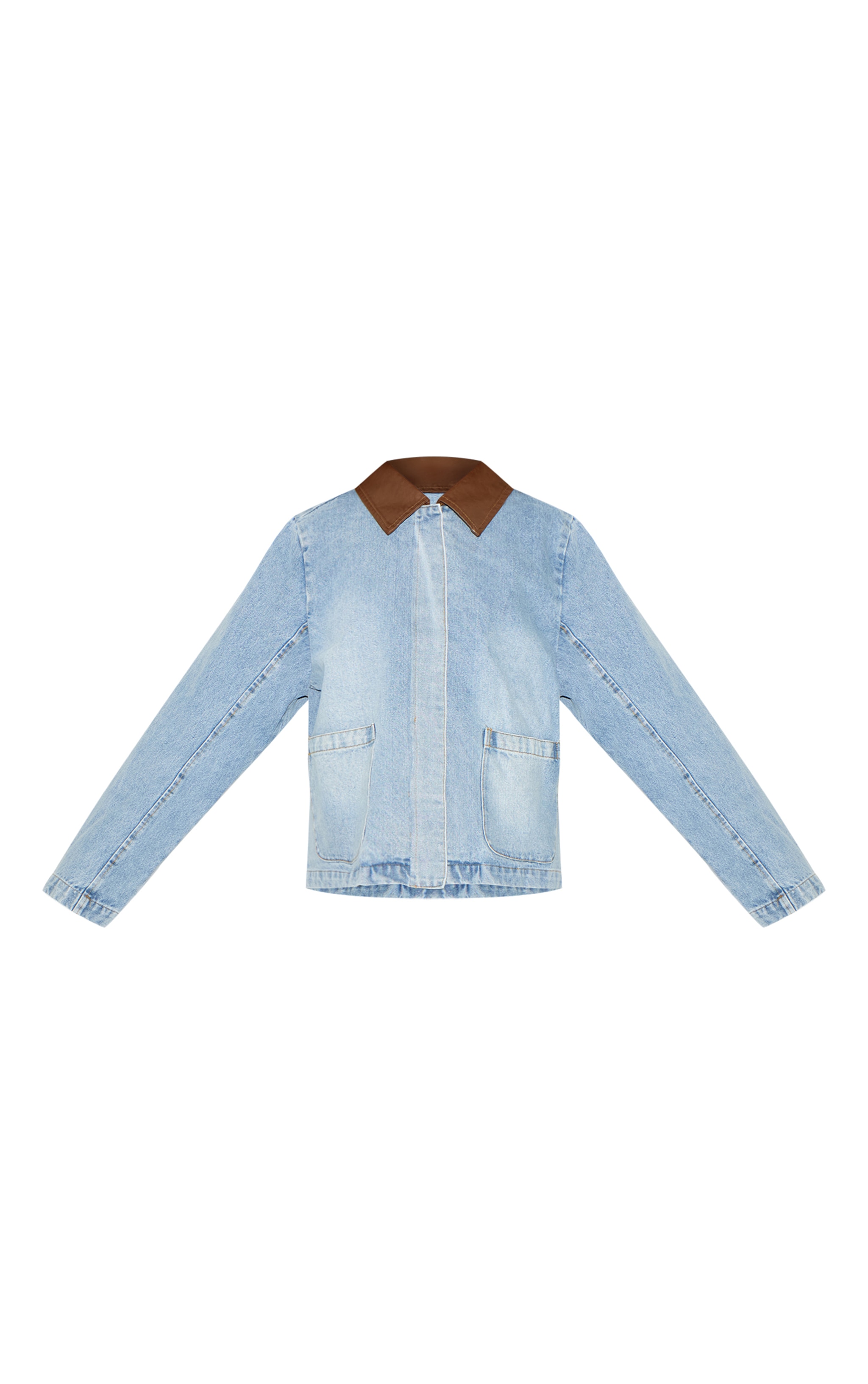 Veste en jean bleu clair vintage à col replié marron image 5