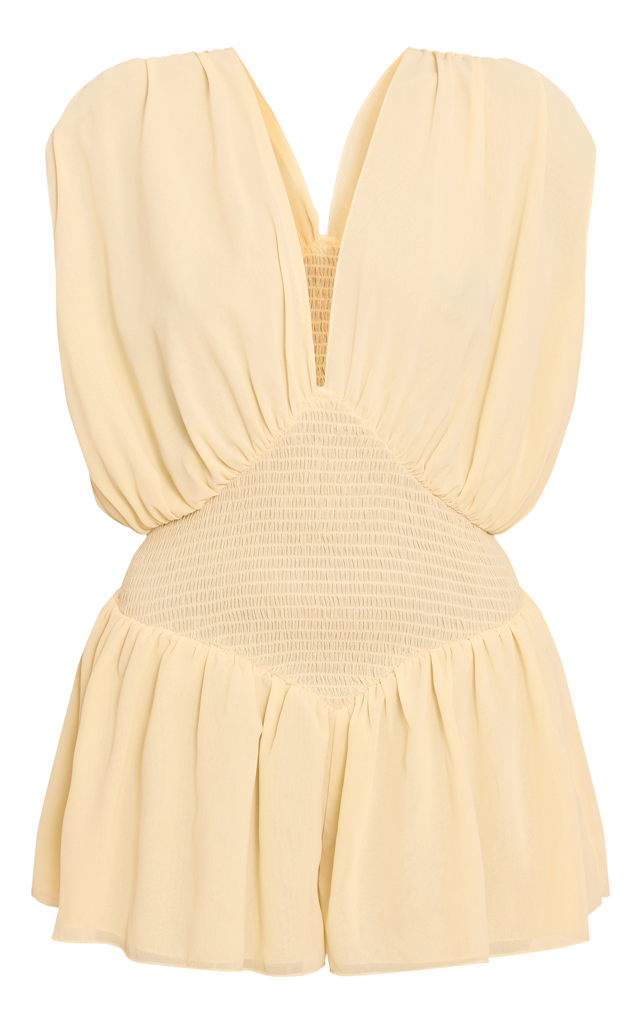 Lemon Chiffon V Neck Shirred Waist Frill Romper image 5